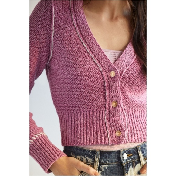 Anthropologie Pilcro Yin Yang Icon Heart Cardigan in Pink Size XS Spring Preppy - Picture 3 of 17